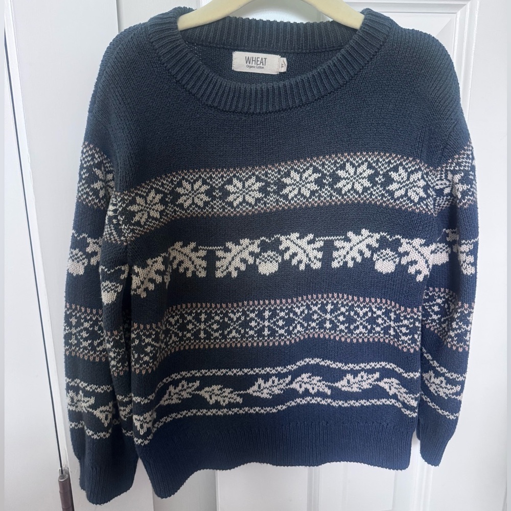 Wheat Boys Organic Cotton Navy Holiday Sweater Size 5 Navy Patterned Sweater